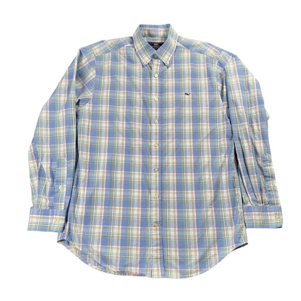 Vineyard Vines Shirt Mens Medium Blue Plaid Slim‎ Fit Button Down Whale